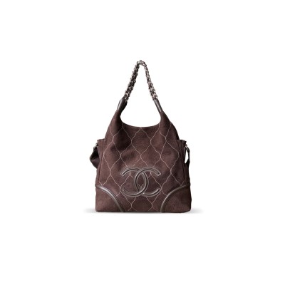 CHANEL MASTER SUEDE QUILTED RODEO DRIVE HOBO DARK BROWN 744001 (36*33*10cm)